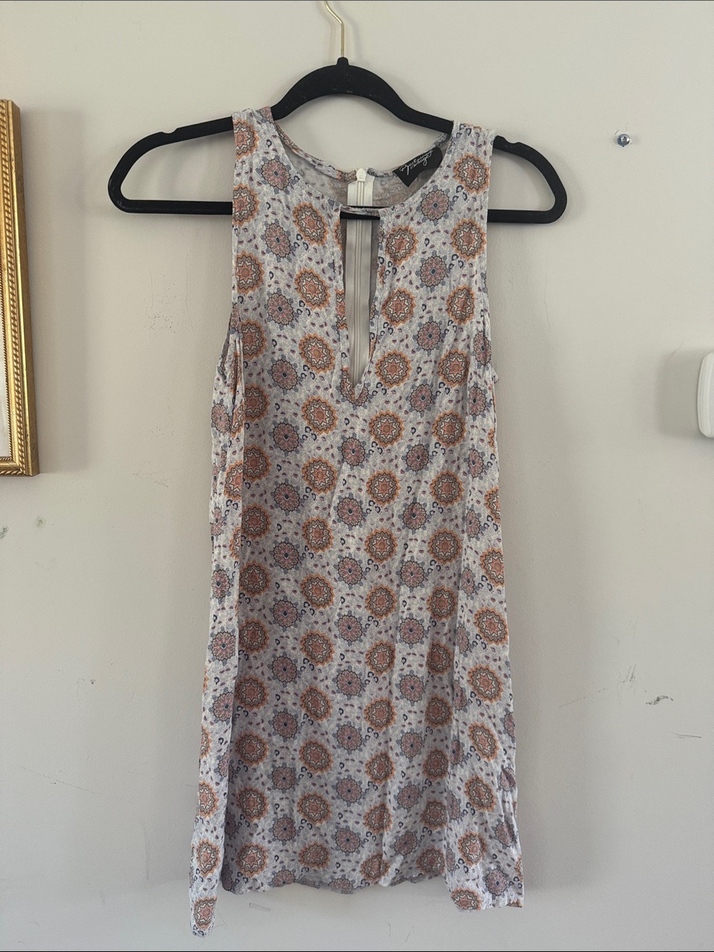 Sleeveless Cream Floral Medallion Mini Dress